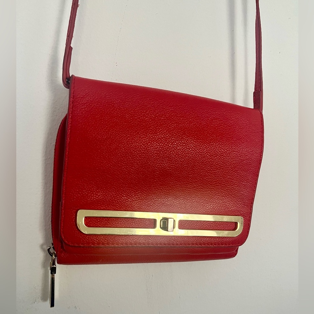 Vince Camuto Red Leather Zippered Crossbody Purse